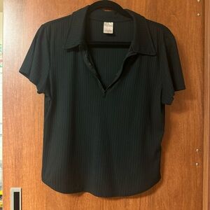 Black V-neck Zip Top